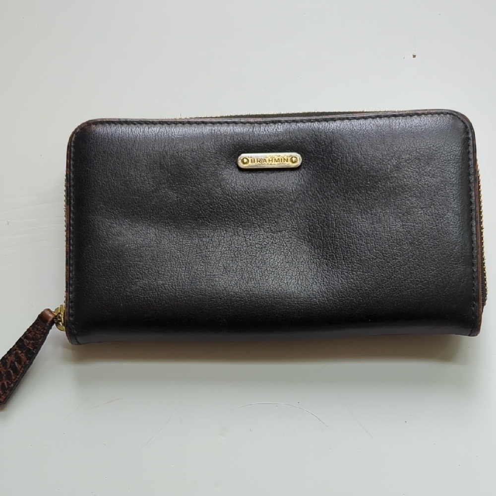 Brahmin Black Leather Zip Wallet